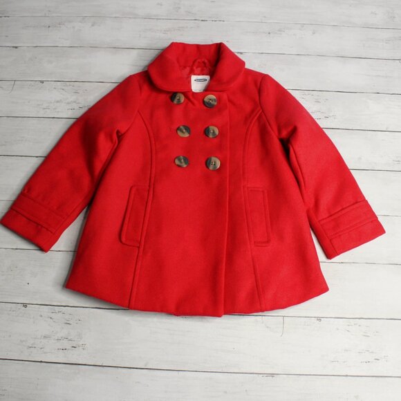Old Navy Girl's Peacoat Size 4T Dress Coat Red Double Breast Button Front - Picture 3 of 8